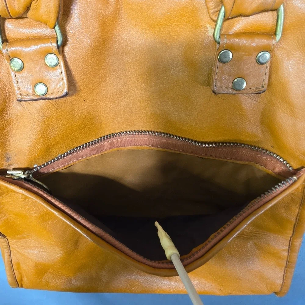 Vintage 70s‎ Cowhide Leather Square Handbag Purse 12x12x7 Burnt Orange Mr. Hide